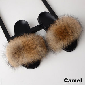 Open image in slideshow, Fur Slides Women Furry Slippers House Woman Shoes Mules Home Fluffy Summer Sandals Ladies Plush Flip Flops Luxury Wholesale 2020
