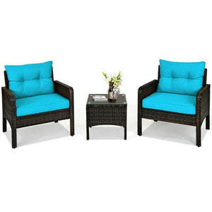 Open image in slideshow, 3PCS Outdoor Rattan Conversation Set Patio
