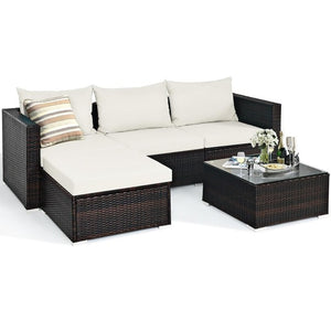 Open image in slideshow, 5PCS Patio Rattan Furniture Set Sectional Conversation Sofa w/ Coffee Table
