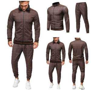 DAIGELO Mens Autumn Plaid Printed Zipper Sweatshirt Top Pants Sets