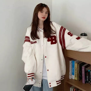 Open image in slideshow, Single Breasted Spliced Letter Brand Clothing Bomber Women Winter Jacket
