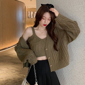 Open image in slideshow, Sweet Japanese Knitted Two Piece Sets Cardigan
